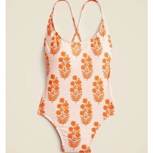 J.Crew 4 SZ Blockprints trade X J.Crew scoopneck one piece Orange Multi Floral